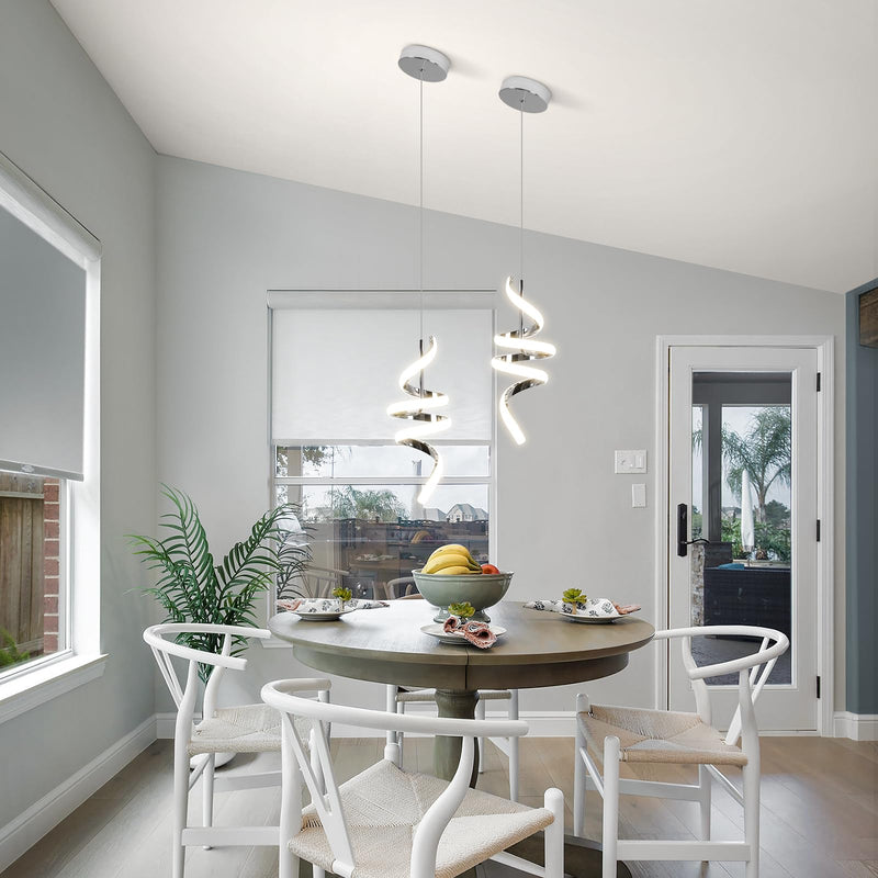 Modern Spiral LED Pendant Lights Kitchen Island, 22W Adjustable Height Hanging Light Fixture 4000K Chrome Chandelier for Dining Room Cafe Table, 1 Pack Chrome,4000K Hardwired,1PACK