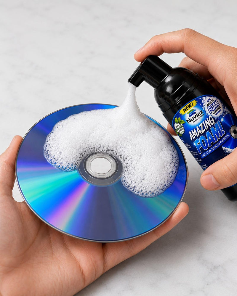 Cleaning Solution Spray Foam for Blu Ray Discs - Professional Optical Disc Cleaner for BluRay Discs, Safe Anti-Static Cleaning Fluid Set with Microfiber Cloth Glove