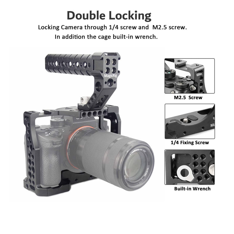 A7iii / A7riii Full Camera Cage Rig and ARRI Locating Top Handle,with 5 Cold Shoe Mounts, 1/4" & 3/8" ARRI Holes, for Sony A7III /A73 /A7RIII /A7R3 /A7M3(A7R Mark III/ILCE-7RM3) Cage + Top Handle