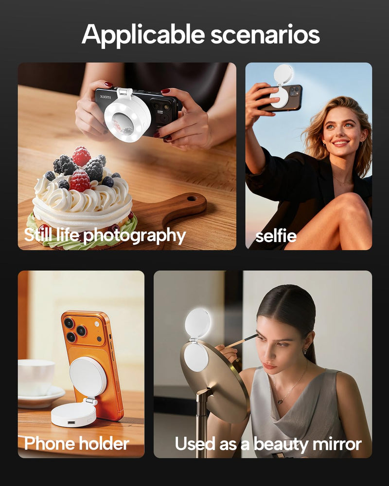 EMART Magnetic Selfie Light, Mini Phone Fill Light Compatible with Magsafe, Foldable LED Ring Light with Mirror, Dimmable Phone Light for Selfies/Video Calls/Makeup/Photography