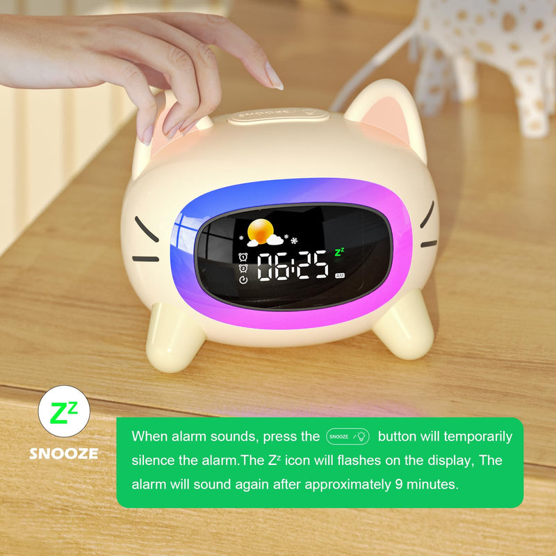 Kids Alarm Clock Ok to Wake Alarm Clock for Kids, Toddlers Night Light Clock for Bedroom, Cat Alarm Clock with Sleep Training and Sound Machine, Birthday Gift for Boy Girls Children
