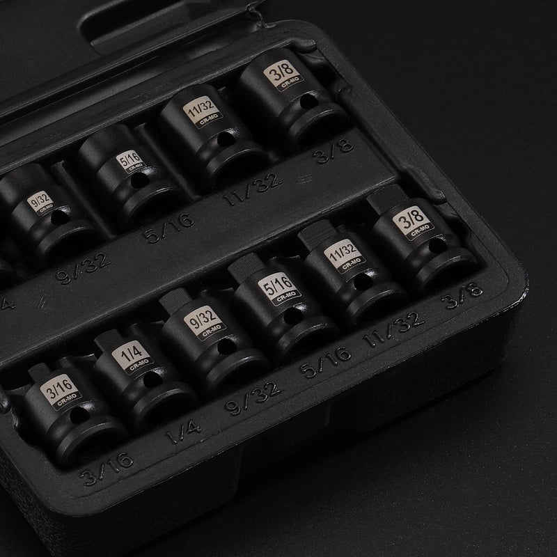  [AUSTRALIA] - Mayouko 11PCS 3/8" Drive SAE Pipe Plug Socket Set, Tapered Male Square Drive, Chamfered Female Square Drive, CR-MO