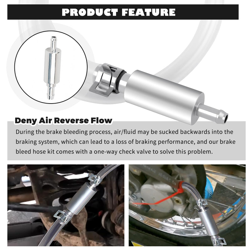 Car Brake Bleeder Hose Kit,Practical Brake Bleed Hose Kit with One Way Check Valve & Clamp for Bleeding Repair,Professional Car Accessories Cars & Motorcycle Brakes Bleeder Kits