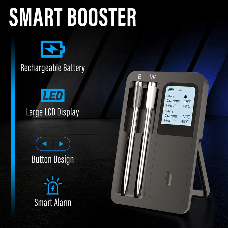 Bluetooth Smart Meat Thermometer – Wireless Digital Meat Thermometer with Dual Probes, App Control, Real-Time Temp Monitoring & Alerts for Grilling, Smoking, Oven, Kitchen & Outdoor