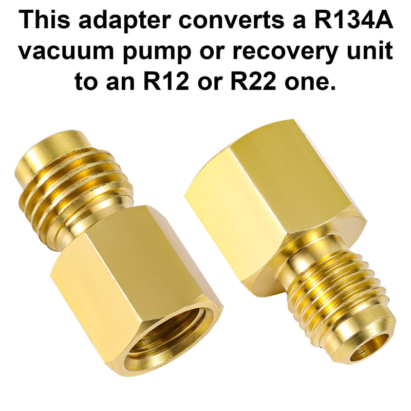 4pcs Brass Refrigerant Tank Adapter/Vacuum Pump, R134A to R12 Adapter Fittings 1/4 SAE Male to 1/2 ACME Female Flare Adaptor Automotive Fittings for AC Refrigerant System