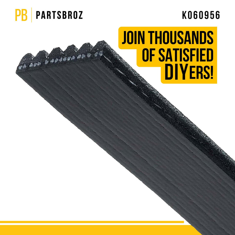 PartsBroz K060956 Micro-V Serpentine Drive Belt - Compatible With Gates Dayco Bando ACDelco Goodyear Continental MasterPro - Replaces 14-0924-0, K9566, 4F2Z8620AA, JK6-960, JK6-961, JK6-963, JK6-963-A