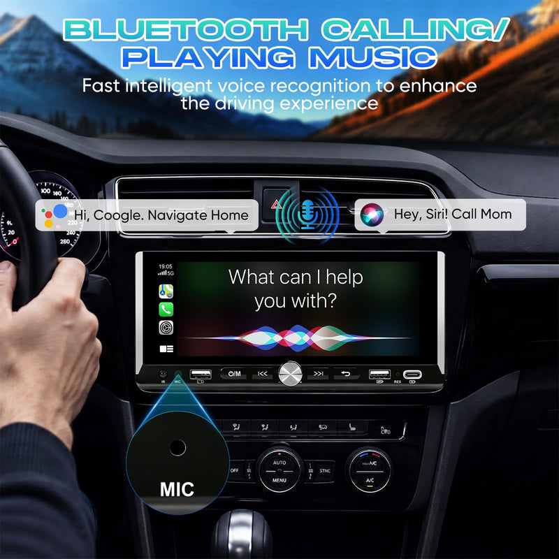 6.9" Single Din Radio Support Wireless Apple Carplay & Android Auto | Touchscreen Car Stereo with Bluetooth,1080P Backup Camera ,Mirror Link FM EQ SWC Navigation USB Type-C Fast Charging