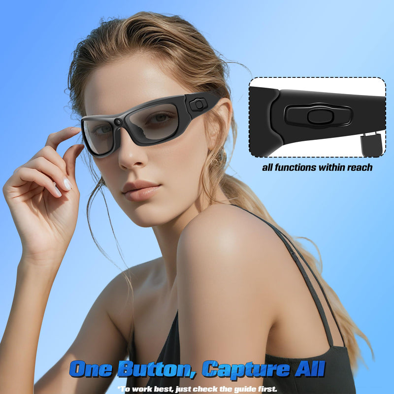 Camera Glasses with Bluetooth,Smart Sunglasses Camera 1080P,Sport Action Video Cameras,Video Glasses for Men with Earphone,Wearable Cam with Polarized Lens for Outdoor Sports,Cycling,Hiking(No Audio)
