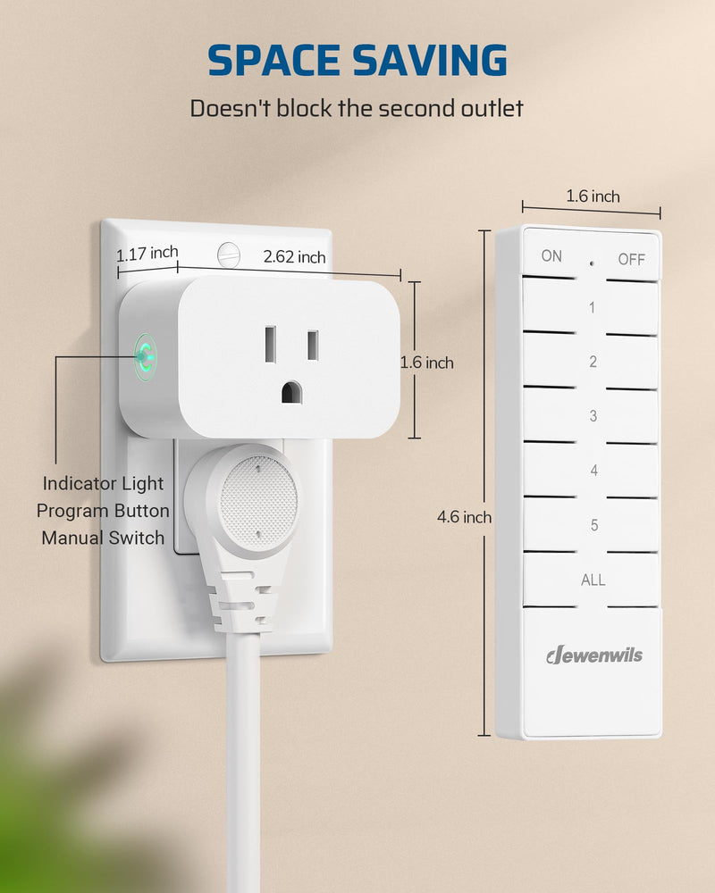 DEWENWILS Remote Control Outlet with All On/Off Button, Indoor Remote Outlet Switch for Lights, Lamps, Fan, 2 Mountable Brackets, 15A/1875W, 100FT, 2 Remote and 5 Outlets 2 Remote + 5 Outlet