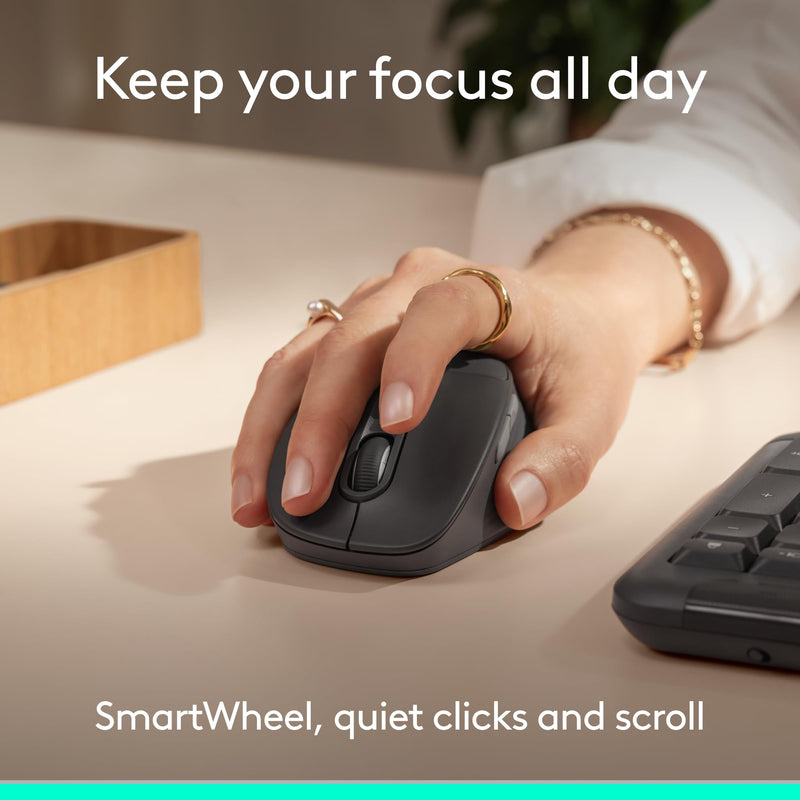 Logitech Signature Comfort Plus M850 L Wireless Mouse Bluetooth - Graphite | Bluetooth, palm cushion, 24-month battery, customizable buttons, for Windows, Mac, iPad With Palm Cushion