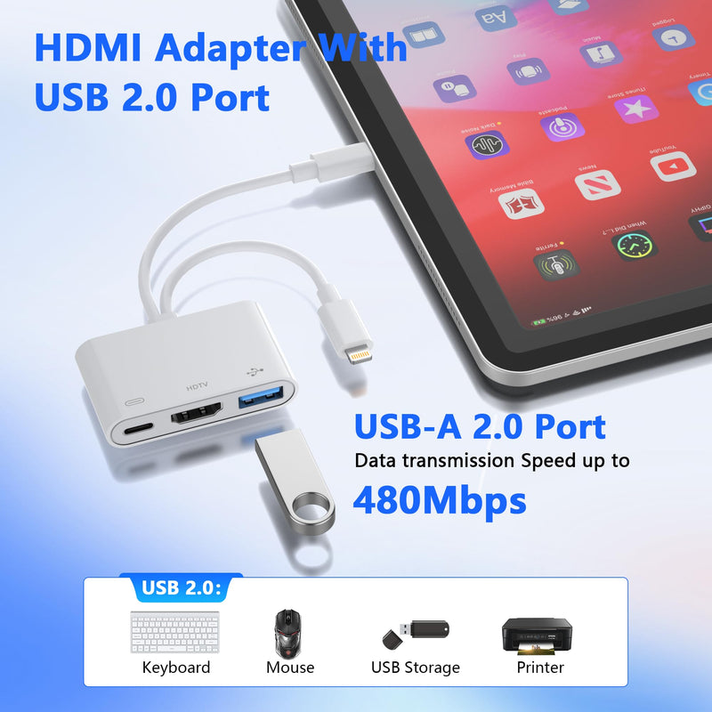 USB-C and Lightning to HDMI Adapter for iPhone ipad to TV [Apple MFi Certified], 1080P Sync Screen Lightning to Digital AV Adapter with Charging Port and USB Data Port for iPhone 17-5 /iPad to HDTV