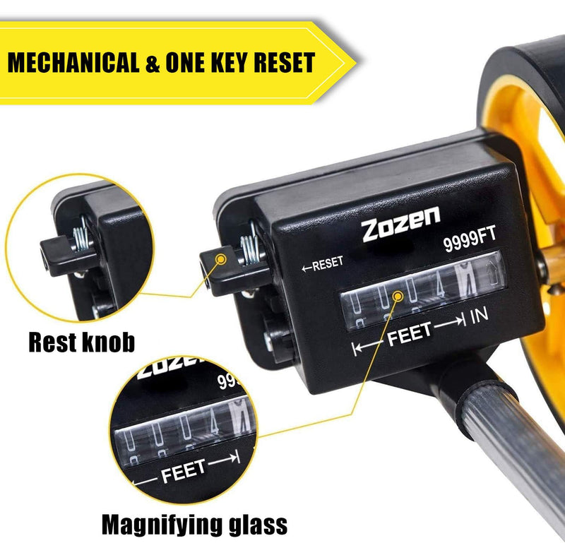 Zozen Measuring Wheel in Feet and Inches, 6-inch Measure Wheel - Telescopic/Mechanical/One Key to Reset/Starting Point Arrow and Cloth Carrying Bag, Measurement Up to 10,000Ft. 6'' Wheel