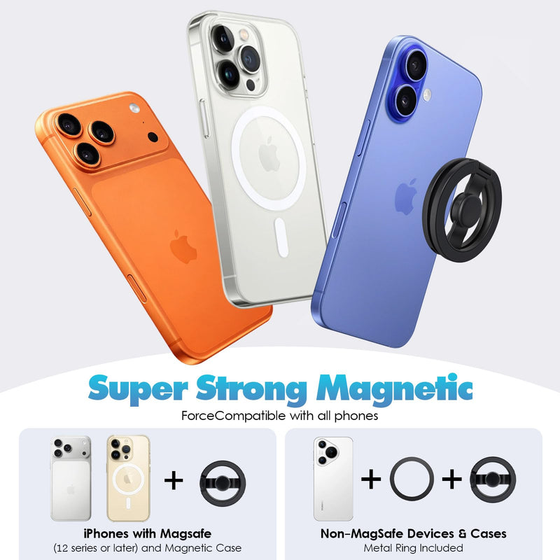 Magnetic Phone Holder for Magsafe,Magnetic Phone Grip for iPhone 12-17 | 2-in-1 MagSafe stand and fidget spinner with strong magnets for iPhone 12-17, desk, gym, travel Black