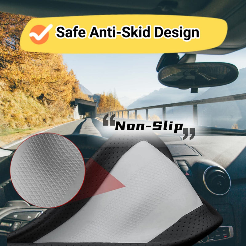 Car Steering Wheel Cover Compatible with Toyota RAV4 2025 2024 2001-2023 Year, Breathable Premium Leather, Anti-Slip Design, B-Style