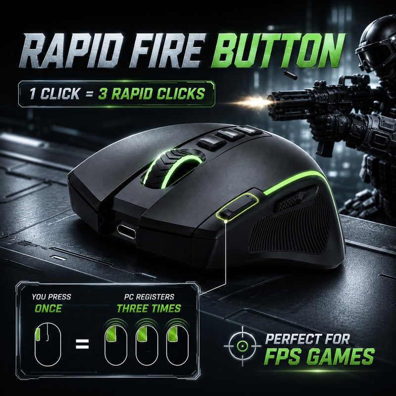E-YOOSO Wireless RGB Gaming Mouse, Tri-Mode, 8000 DPI, Rechargeable | Rapid-fire key, 9 customizable buttons, 1000Hz polling, 75-hour battery, 6 RGB modes, for PC gaming and work Black