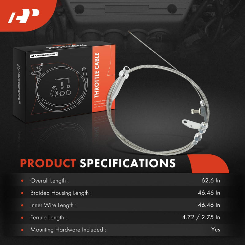 A-Premium Transmission Kick Down Cable Kit - Compatible with All GM, Chevy, Cadillac, Buick, Pontiac TH350 TH-350 Transmission - Braided Stainless Steel Transmission Detent Kickdown Trans Wiring Kit