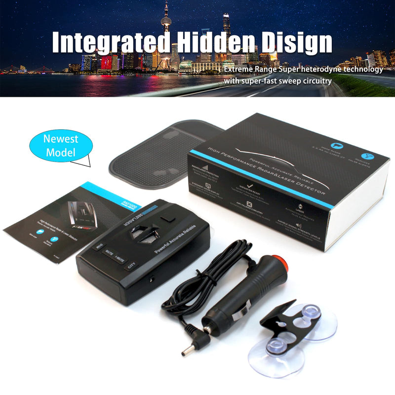 RAD1000 Laser/Radar-Detector for Cars with Suction Cup Mount - X/K/Ka/KU/ST/CT Band & Laser Detection, Long Range Detection, Led Display, VG-2 Immune, Mute Memory, Multi-Mode, Ideal Gifts (Black)