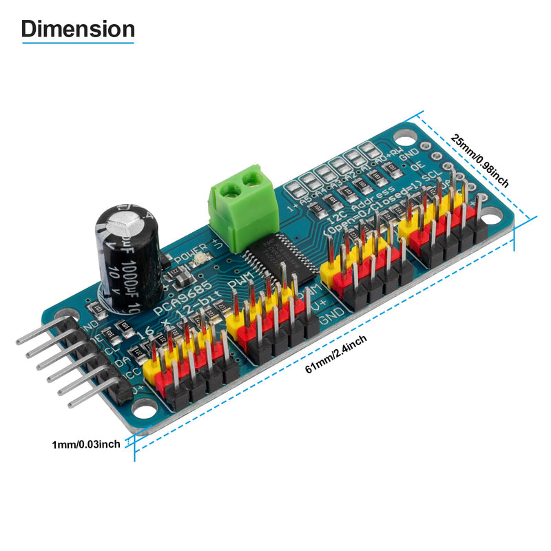 MakerFocus 2pcs PCA9685 16 Channel PWM Servo Motor Driver Board I2C IIC Interface 12 Bit Resolution for Arduino, Raspberry Pi, Robot