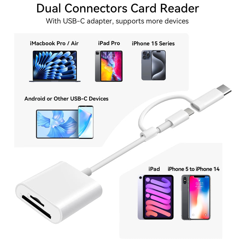 SD Card Reader USB C for iPhone 15/Android/iPad/Mac,Dual Card Slot Memory Card Reader Supports SD and TF Card Digital Camera Viewer Sd Card Adapter Portable Micro Sd Card Reader Plug and Play dual slot (USB-C)