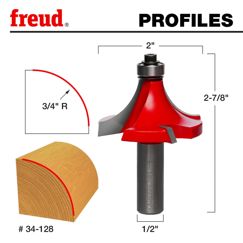 Freud 34-128: 3/4" Radius Rounding Over Bit (Quadra-Cut)