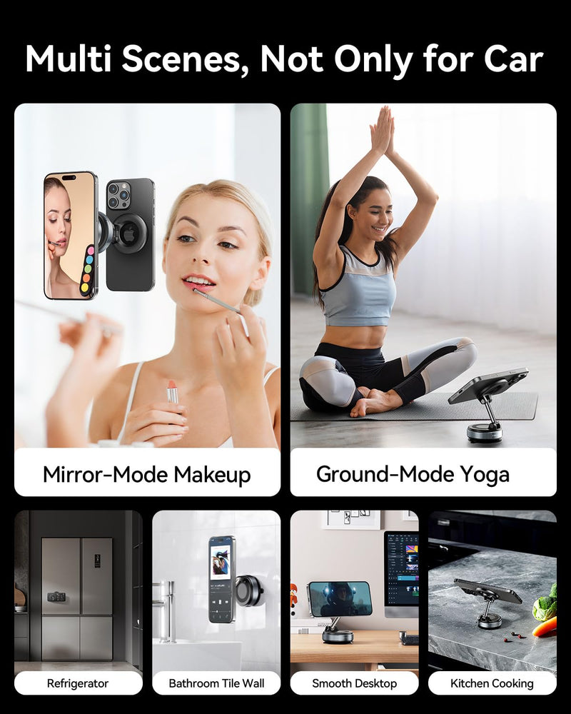 2026 Upgraded 2-Pack for MagSafe Vacuum Car Phone Mount, Car Phone Holder | 2800gf Strong Magnetic Phone Holders for Your Car, 360° Adjustable 98LBS Suction Cup Car Mount, for iPhone 12–17 Pro Max Black