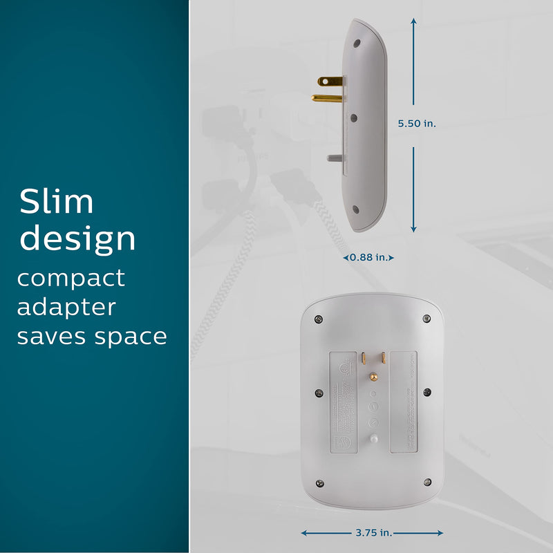 Philips Philips 6-Outlet Extender Surge Protector, 900 Joules, 3-Prong, Space Saving Design, Protection Indicator LED Light, 2 Pack, Grey, SPP3466GR/37