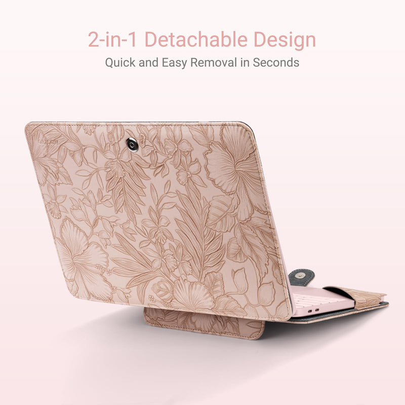 MOSISO PU Leather Hard Shell Case Compatible with MacBook Neo Case 13 inch | 2026 Release Model A3404 with A18 Pro Chip, Embossed Retro Hibiscus PU Leather Portfolio Protective Stand Cover, Pink