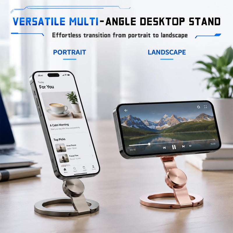 Magnetic Phone Stand Fidget Spinner, Dual-Sided Magnetic Phone Grip,2-in-1 Fidget Spinner & Phone Stand,360° Rotation Foldable Magnetic Phone Holder Grip for iPhone 12-17,for Car Desk Gym, Rose Gold