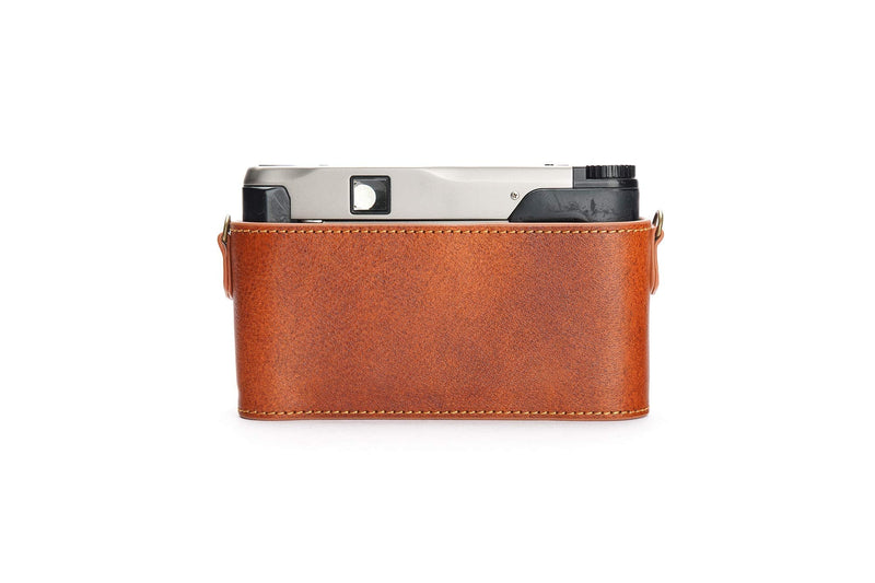 Contax TVS II Case, BolinUS Handmade Genuine Real Leather Half Camera Case Bag Cover for Contax TVS II Camera with Hand Strap (LavaBrown) LavaBrown
