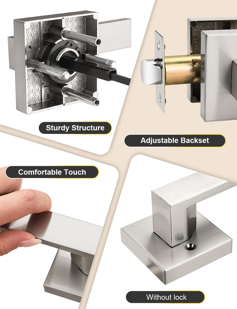 Tinewa Brushed Nickel Passage Door Lever Interior Door Handle, Heavy Duty Closet Hallway Door Handle Set,1 Pack 1 Pack Passage Door Lever - Brushed Nickel