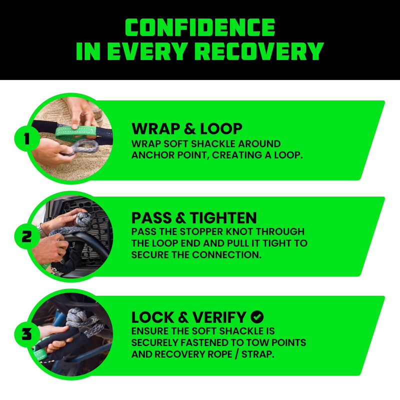 Rhino USA Synthetic Soft Shackle Rope (2-Pack) - 1/2 Inch x 22 Inch (44,050lb Min Break Strength) Offroad Soft Shackle Recovery Kit for Truck, UTV, ATV - Compatible with Jeep, Toyota, Ford & More! Gray 1/2 inch - 2 PK