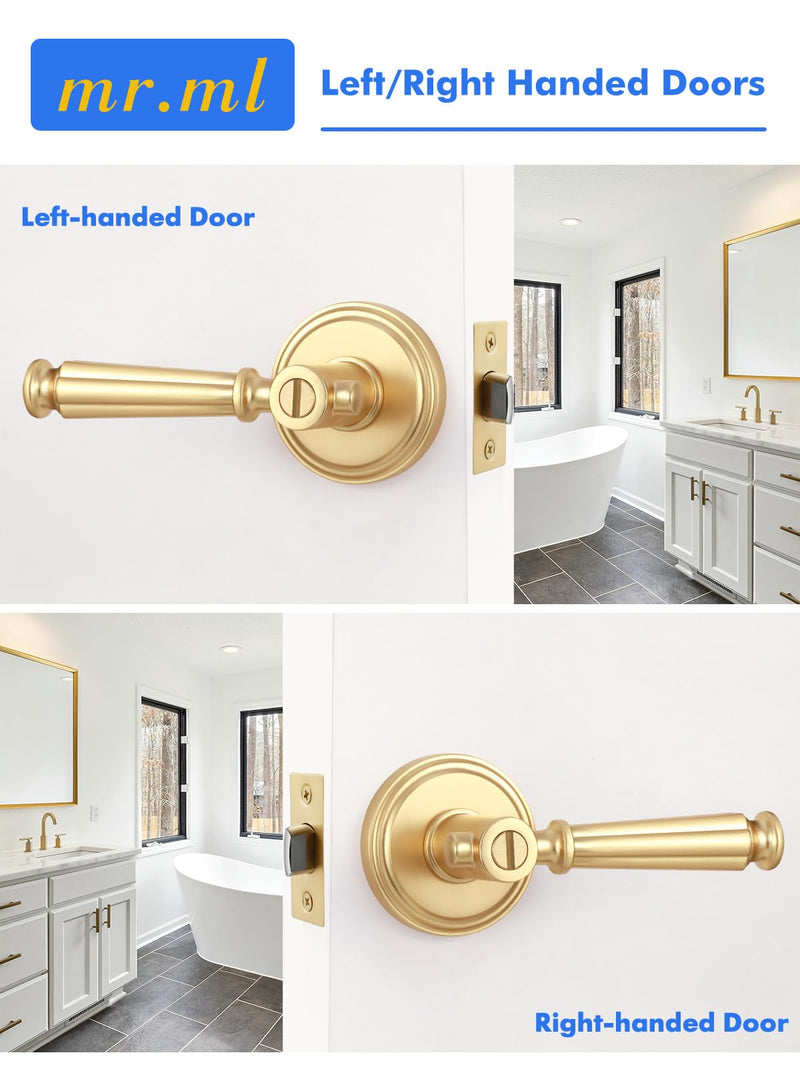 Brushed Gold Privacy Door Handle, Gold Door Lever Keyless DoorHandle | Interior Bedroom Bathroom Room DoorHandle, Aluminium Alloy Handle Lever, 1 Pack Brushed Gold