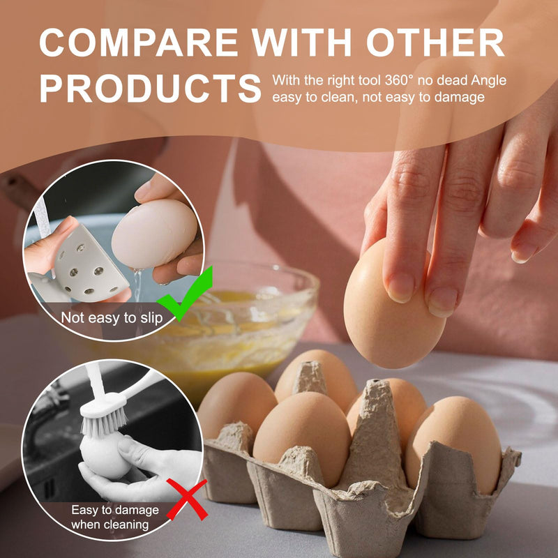 wonlex 4PCS Egg Brush Cleaner Multipurpose Fruit and Vegetable Rotating Scrubber Tool for Fresh Eggs, Reusable Chicken Duck Egg Washer Scrubber (Grey+Yellow) Grey+yellow