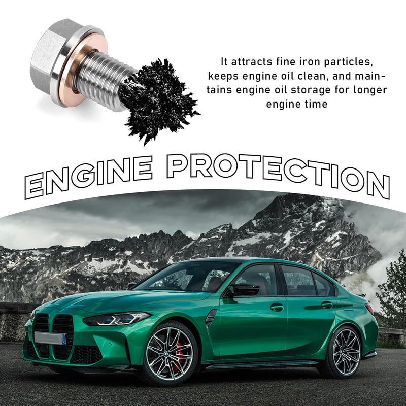 M14×1.5 Magnetic Oil Drain Plug, Aluminum Stainless Steel Sump Drain Nut Bolt with 5 Copper Crush Washer, Universal Leak-proof Replacement Car Accessories for Most Vehicles M14×1.5