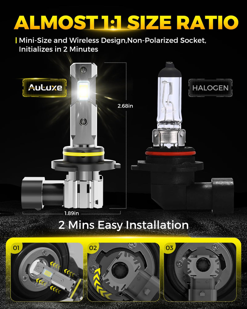 9145 LED Fog Light Bulbs or DRLs, 30000LM 600% Super Bright for H10 9140 9045 9040, 1:1 Size H10 Driving Lights with Cooling Fan, IP67 Waterproof, 9145 Low Driving Lights, Plug & Play, 2-Pack