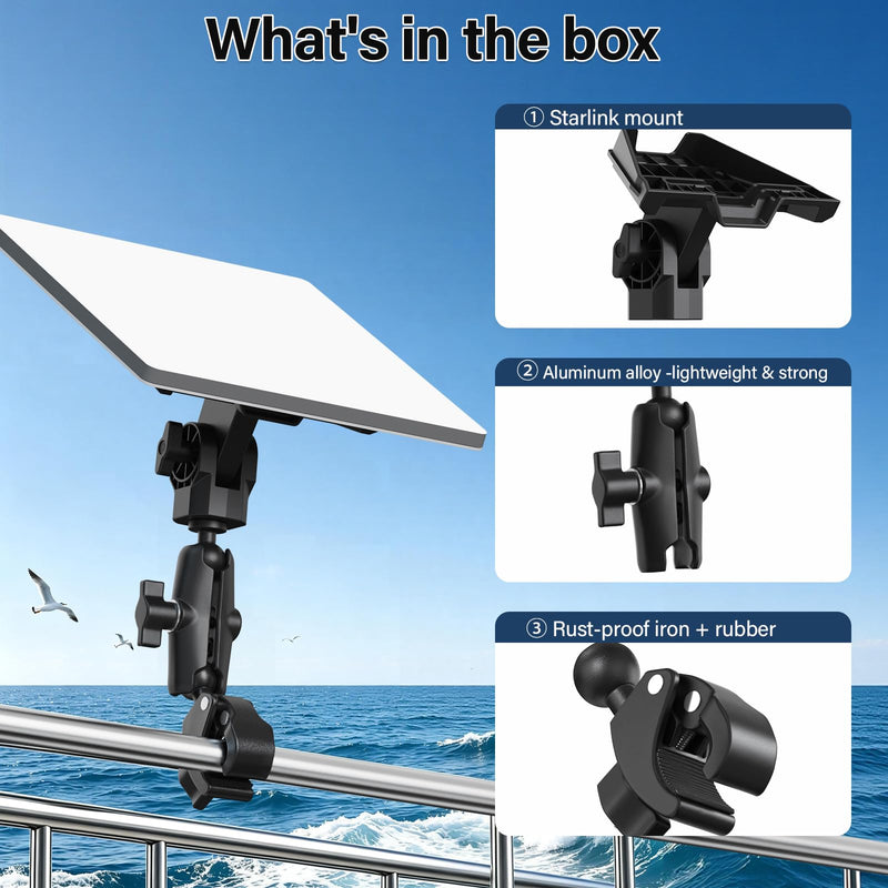 Starlink Mini Mount-360° Adjustable Pipe Clamp Mount for Starlink Mini Dish,Pole Mount Adapter for Round Tubes 0.6-1.4in Diameter,Rust-Proof Starlink Mini Accessories for RV, Boat, Camper,Balcony