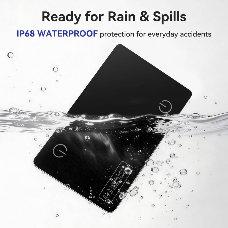 Wallet Tracker Card Compatible with Apple Find My iOS only | 0.07in Slim Wallet Finder, IP68 Waterproof, Tracking Card for Wallet, Luggage Tag, Passport & Purse, Wireless Rechargeable Carbon Black 1