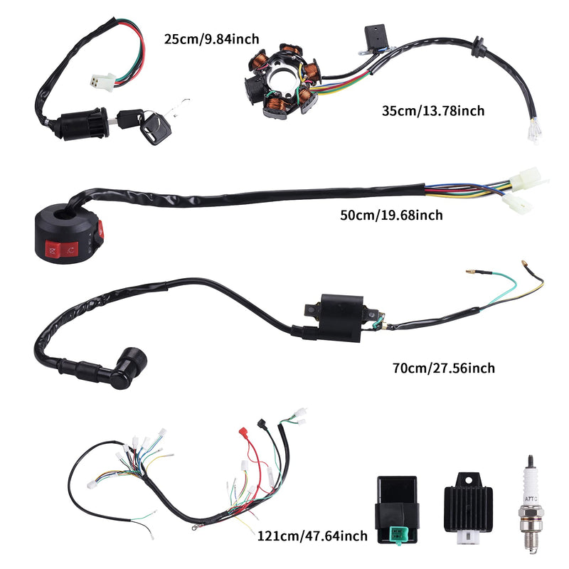 Complete Electrics Wiring Harness Coil Stator Solenoid Relay CDI Spark Plug for 4 Wheelers Stroke ATV 50cc 70cc 90cc 110cc 125cc Go Kart Pit Quad Dirt Buggy Bike Parts by OTOHANS AUTOMOTIVE