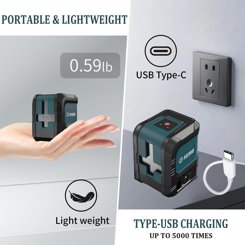 Green Laser Level with USB-C Charging, 100FT Auto-leveling Cross Line Laser, Small, Accurate & Rechargeable with Magnetic Bracket, Carrying Pocket for Picture Hanging Home DIY Project Green SG -LL-G2