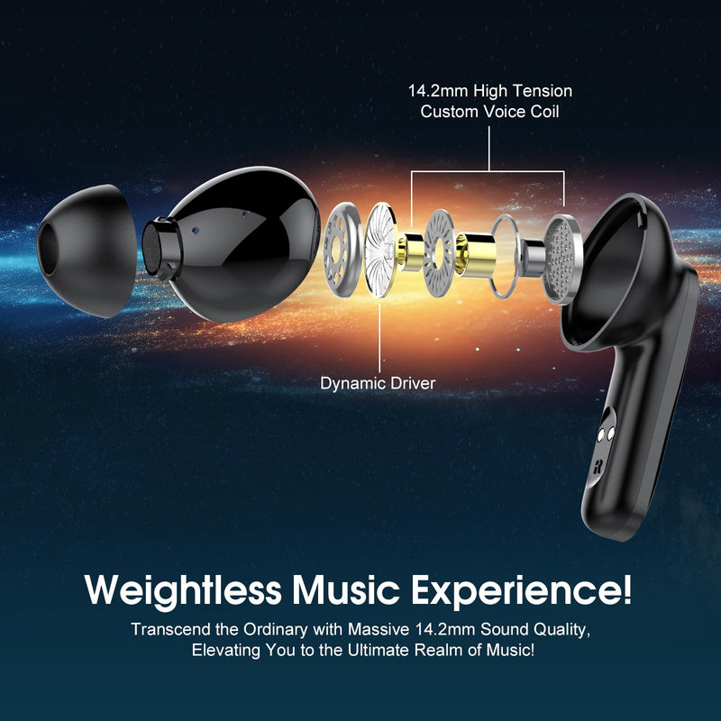 Wireless Earbuds Bluetooth 5.4 in Ear Earbuds HiFi Stereo Headphones, Black | 4 ENC Noise Cancelling Mic, 45H, LED Display, IP7 Waterproof Ear Buds for Android/iOS, Earphones for Phone Sports
