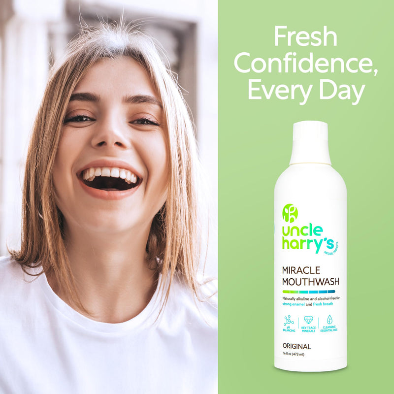 Uncle Harry's Natural Alkalizing Miracle Mouthwash | Adult & Kids Mouthwash for Bad Breath | pH Balanced Oral Care Mouth Wash & Mouth Rinse (16 fl oz) 16 Fl Oz