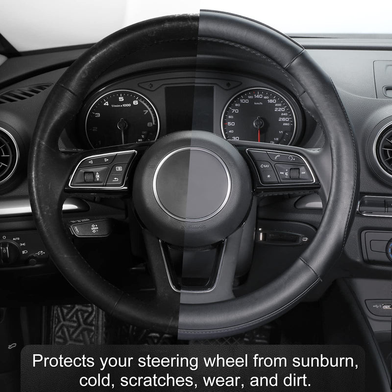 SEG Direct Car Steering Wheel Cover Large Size for F150 F250 F350 Ram 4Runner Tacoma Tundra Range Rover with 15 1/2 inches-16 inches Outer Diameter, Black Microfiber Leather 01-Black Large size[15 1/2''-16'']