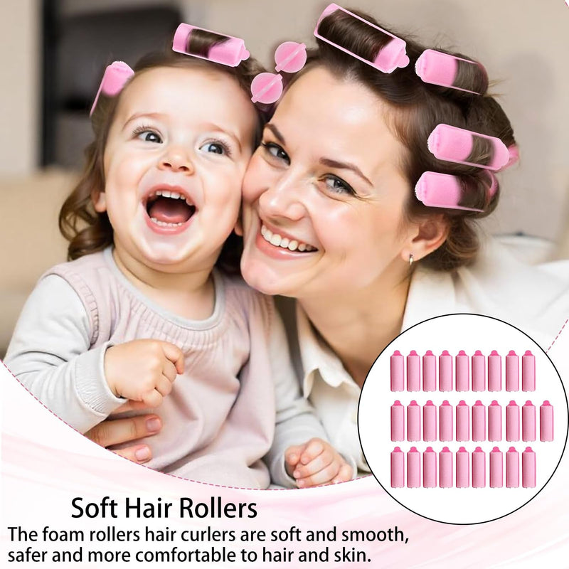 28 Pcs Foam Hair Rollers, Hair Rollers, Foam Hair Curlers, Soft Sponge Hair, Roller Foam Styling Hair, Curler Home DIY Curling Tool, DIY Hair Styling Tool Curling Iron Pink for Women Girls Kids