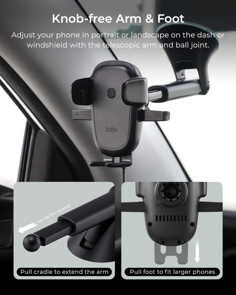 iOttie Easy One Touch Wireless 3 Dash & Windshield Car Mount, 15W Qi Fast Charging Phone Holder, One-Handed Auto Clamp, Adjustable Smartphone Mount for iPhone 17 Pro Max, iPhone 12-17, Samsung, Pixel