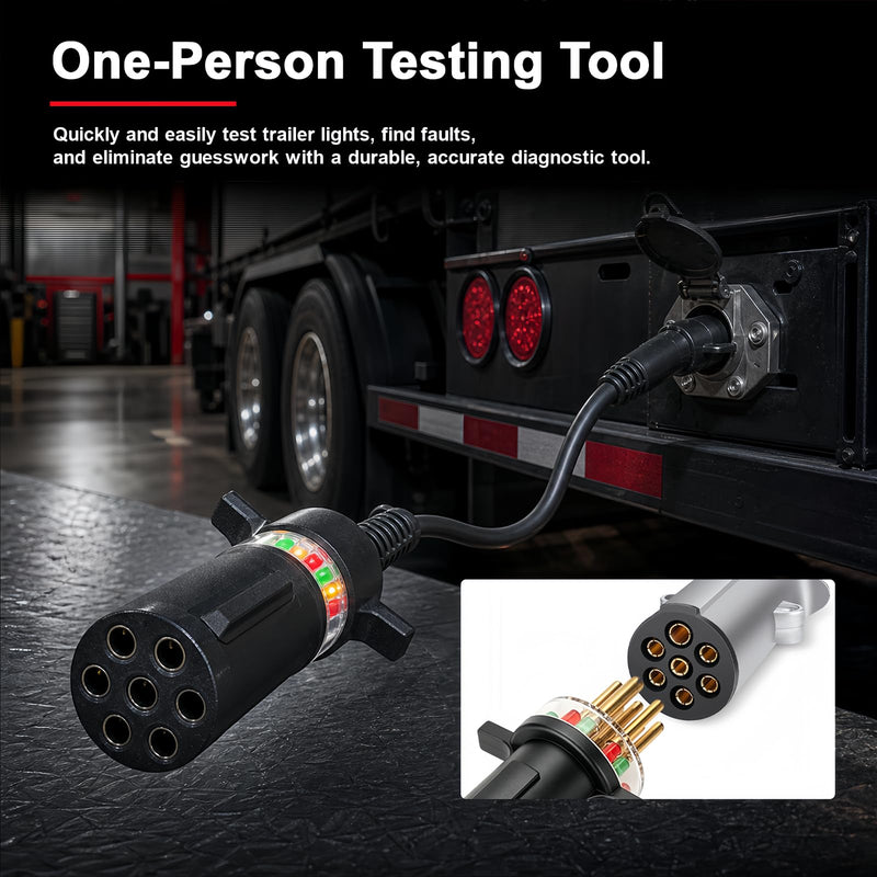 7-Way Round Pin Trailer Circuit Plug Tester Replace 7865L,with Cleans & Restores Tool | LED Indicators, Durable & Accurate Diagnostic Tool for Truck Drivers & Mechanics