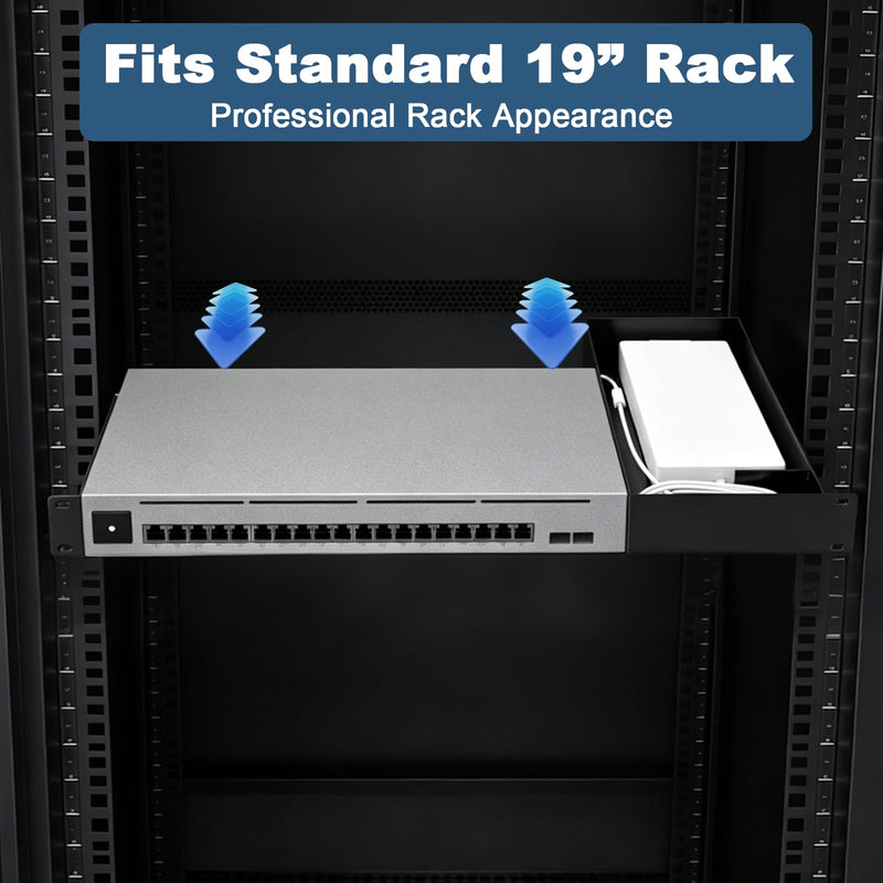 19 Inch 1U Metal Rack Mount for UniFi Switch Pro Max 16 PoE, Black Powder-Coated Steel Server Rack Shelf 1U Secure Network Switch Mount with Enhanced Airflow