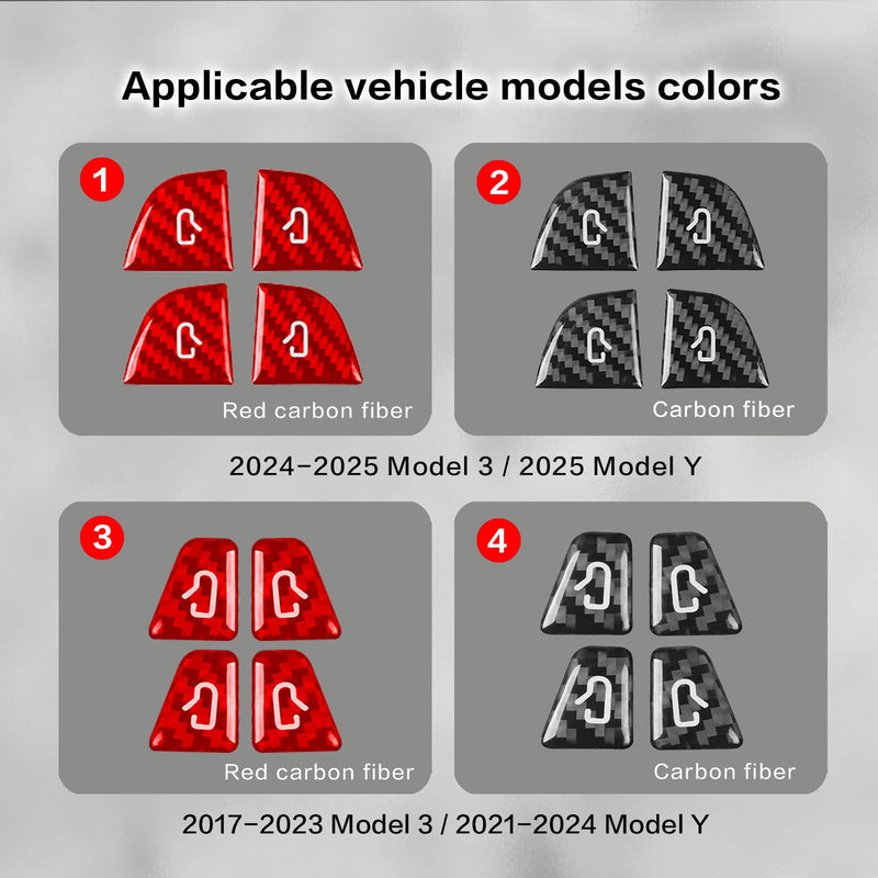 Door Switch Button Panel Cover for Tesla Model 3/Y, Carbon Fiber Interior Accessories (Red Carbon Fiber, 2017-2023 M3/2021-2024 My) Red Carbon Fiber