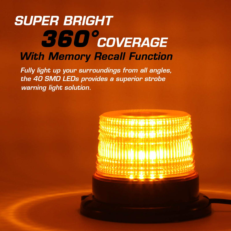 LINKITOM LED Strobe Light, 12V-24V Amber 40 LED Warning Safety Flashing Beacon Lights with Magnetic and 16 ft Straight Cord for Vehicle Forklift Truck Tractor Golf Carts UTV Car Bus