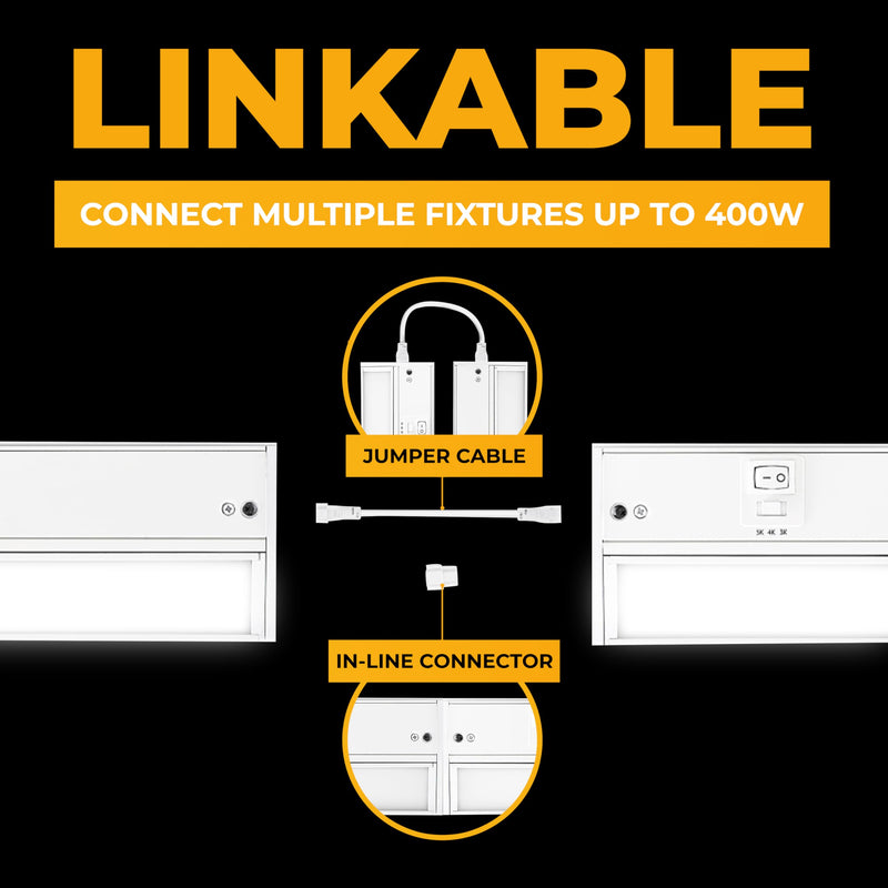 LED Under Cabinet Lighting Hardwired - 3CCT 9 Inch White Finish - Undercabinet Lights for Kitchen - Linkable Undercounter Dimmable Plug in Light or Hard Wired - Under Counter Fixture Direct Wire