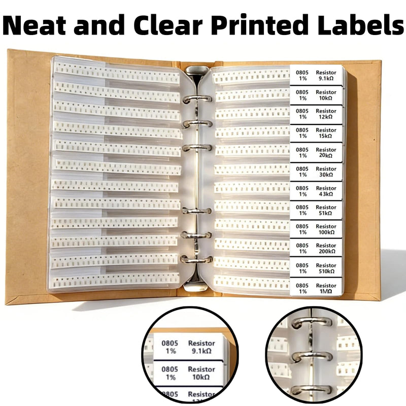 8400PCS 0805+1206+0603+0402+0201 SMD Resistor Kit from 0Ω to 1MΩ 1%, Electronics Component Assortment Sample Book for DIY Project, Electronics Prototyping and Repair